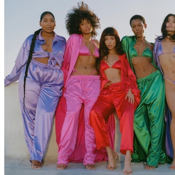 Laina Rauma S pants Purple Lavender pant club bed satin drawstring straight leg - Picture 2 of 9